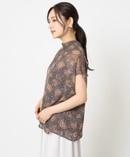 F1BHA05140 MK MICHEL KLEIN(小さいサイズ)(メゾン ドゥ サンク) 【小さいサイズ】更紗プリント花柄シフォンブラウス/前後2way/洗える ベージュ