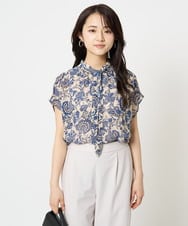 F1BHA05140 MK MICHEL KLEIN(小さいサイズ)(メゾン ドゥ サンク) 【小さいサイズ】更紗プリント花柄シフォンブラウス/前後2way/洗える ベージュ