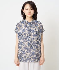 F1BHA05140 MK MICHEL KLEIN(小さいサイズ)(メゾン ドゥ サンク) 【小さいサイズ】更紗プリント花柄シフォンブラウス/前後2way/洗える ベージュ