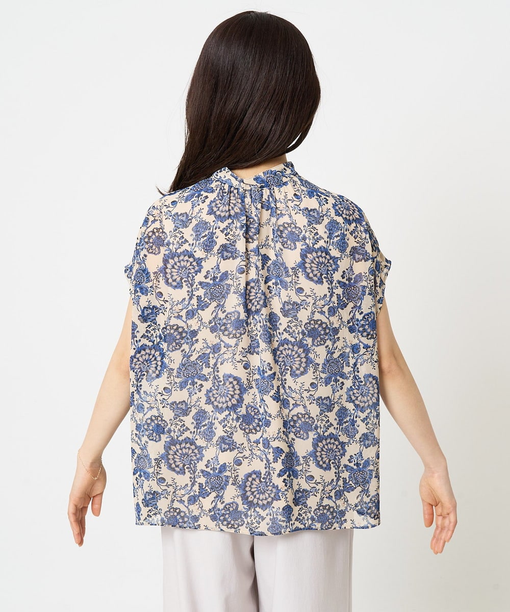 F1BHA05140 MK MICHEL KLEIN(小さいサイズ)(メゾン ドゥ サンク) 【小さいサイズ】更紗プリント花柄シフォンブラウス/前後2way/洗える ベージュ