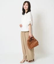 F1BHA60140 MK MICHEL KLEIN(小さいサイズ)(メゾン ドゥ サンク) 【小さいサイズ】キーネックデザインブラウス/撥水/UVカット/洗える/セットアップ対応 ネイビー