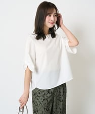 F1BHA60140 MK MICHEL KLEIN(小さいサイズ)(メゾン ドゥ サンク) 【小さいサイズ】キーネックデザインブラウス/撥水/UVカット/洗える/セットアップ対応 ネイビー