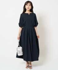 F1BHA60140 MK MICHEL KLEIN(小さいサイズ)(メゾン ドゥ サンク) 【小さいサイズ】キーネックデザインブラウス/撥水/UVカット/洗える/セットアップ対応 ネイビー