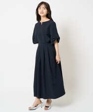 F1BHA60140 MK MICHEL KLEIN(小さいサイズ)(メゾン ドゥ サンク) 【小さいサイズ】キーネックデザインブラウス/撥水/UVカット/洗える/セットアップ対応 ネイビー