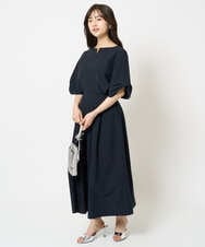 F1BHA60140 MK MICHEL KLEIN(小さいサイズ)(メゾン ドゥ サンク) 【小さいサイズ】キーネックデザインブラウス/撥水/UVカット/洗える/セットアップ対応 ネイビー
