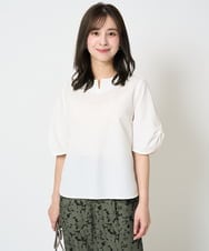 F1BHA60140 MK MICHEL KLEIN(小さいサイズ)(メゾン ドゥ サンク) 【小さいサイズ】キーネックデザインブラウス/撥水/UVカット/洗える/セットアップ対応 ネイビー