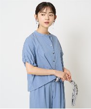 F1BHA62120 MK MICHEL KLEIN(小さいサイズ)(メゾン ドゥ サンク) 【小さいサイズ】スキッパーデザインブラウス/UVカット/接触冷感/洗える/セットアップ対応 ライトブルー