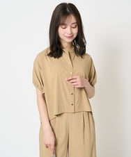 F1BHA62120 MK MICHEL KLEIN(小さいサイズ)(メゾン ドゥ サンク) 【小さいサイズ】スキッパーデザインブラウス/UVカット/接触冷感/洗える/セットアップ対応 ベージュ