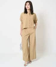F1BHA62120 MK MICHEL KLEIN(小さいサイズ)(メゾン ドゥ サンク) 【小さいサイズ】スキッパーデザインブラウス/UVカット/接触冷感/洗える/セットアップ対応 ベージュ