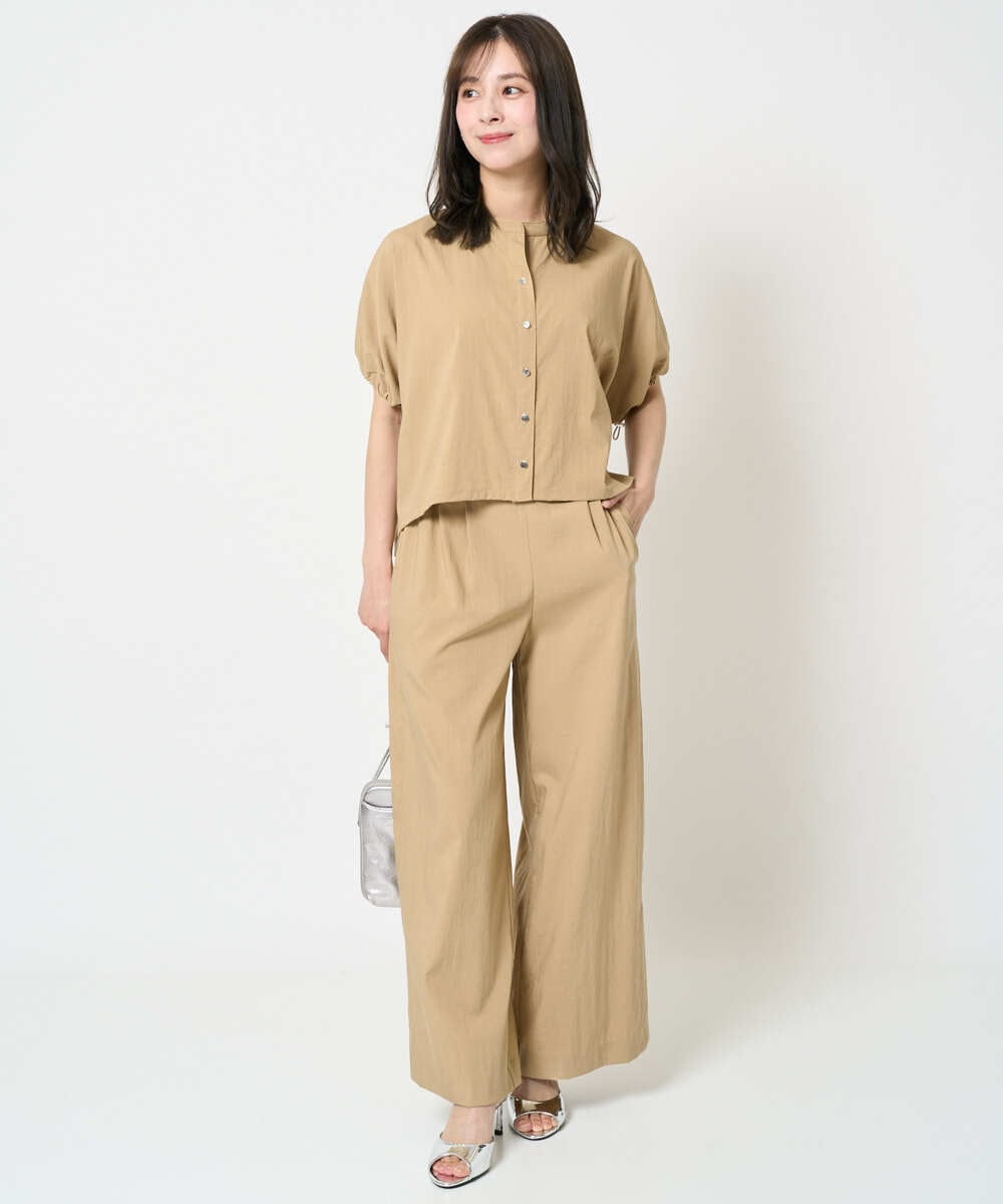 F1BHA62120 MK MICHEL KLEIN(小さいサイズ)(メゾン ドゥ サンク) 【小さいサイズ】スキッパーデザインブラウス/UVカット/接触冷感/洗える/セットアップ対応 ベージュ