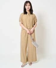 F1BHA62120 MK MICHEL KLEIN(小さいサイズ)(メゾン ドゥ サンク) 【小さいサイズ】スキッパーデザインブラウス/UVカット/接触冷感/洗える/セットアップ対応 ベージュ