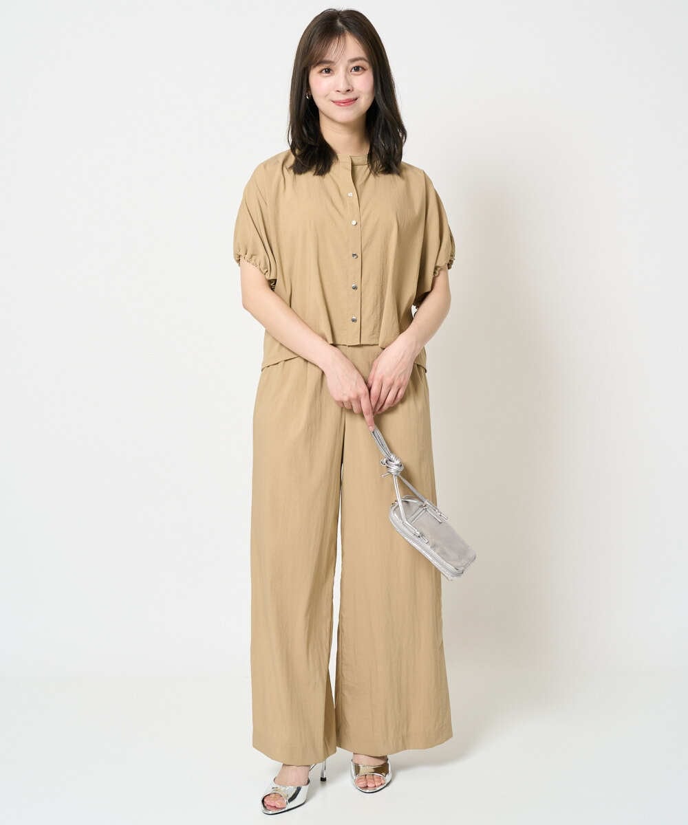 F1BHA62120 MK MICHEL KLEIN(小さいサイズ)(メゾン ドゥ サンク) 【小さいサイズ】スキッパーデザインブラウス/UVカット/接触冷感/洗える/セットアップ対応 ベージュ