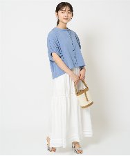 F1BHA62120 MK MICHEL KLEIN(小さいサイズ)(メゾン ドゥ サンク) 【小さいサイズ】スキッパーデザインブラウス/UVカット/接触冷感/洗える/セットアップ対応 ベージュ