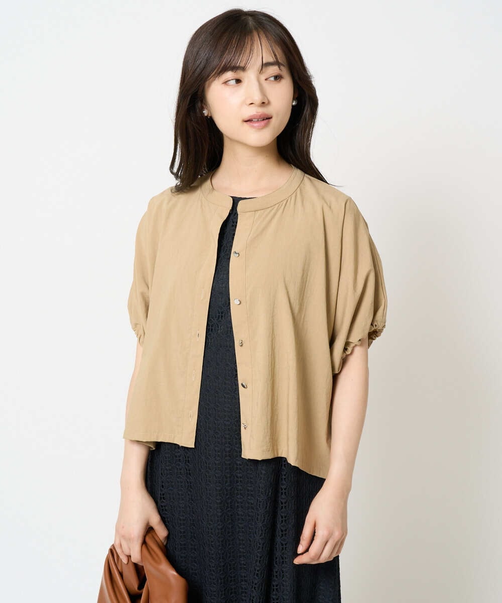 F1BHA62120 MK MICHEL KLEIN(小さいサイズ)(メゾン ドゥ サンク) 【小さいサイズ】スキッパーデザインブラウス/UVカット/接触冷感/洗える/セットアップ対応 ベージュ