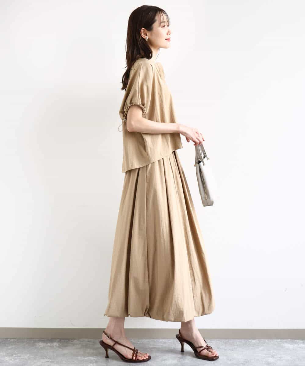 F1BHA62120 MK MICHEL KLEIN(小さいサイズ)(メゾン ドゥ サンク) 【小さいサイズ】スキッパーデザインブラウス/UVカット/接触冷感/洗える/セットアップ対応 ベージュ