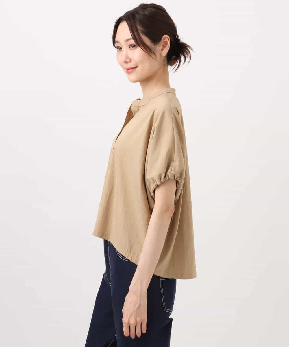 F1BHA62120 MK MICHEL KLEIN(小さいサイズ)(メゾン ドゥ サンク) 【小さいサイズ】スキッパーデザインブラウス/UVカット/接触冷感/洗える/セットアップ対応 ベージュ