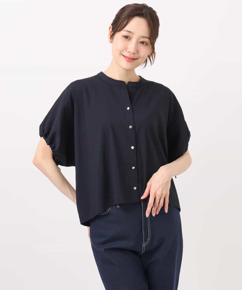 F1BHA62120 MK MICHEL KLEIN(小さいサイズ)(メゾン ドゥ サンク) 【小さいサイズ】スキッパーデザインブラウス/UVカット/接触冷感/洗える/セットアップ対応 ベージュ