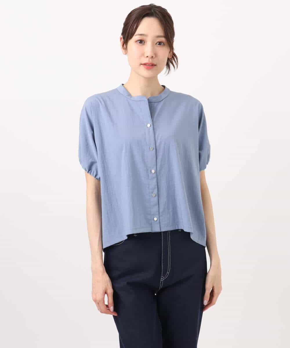 F1BHA62120 MK MICHEL KLEIN(小さいサイズ)(メゾン ドゥ サンク) 【小さいサイズ】スキッパーデザインブラウス/UVカット/接触冷感/洗える/セットアップ対応 ベージュ