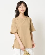 F1BHA63140 MK MICHEL KLEIN(小さいサイズ)(メゾン ドゥ サンク) 【小さいサイズ】フレアースリーブブラウス/UVカット/接触冷感/洗える/セットアップ対応 ベージュ