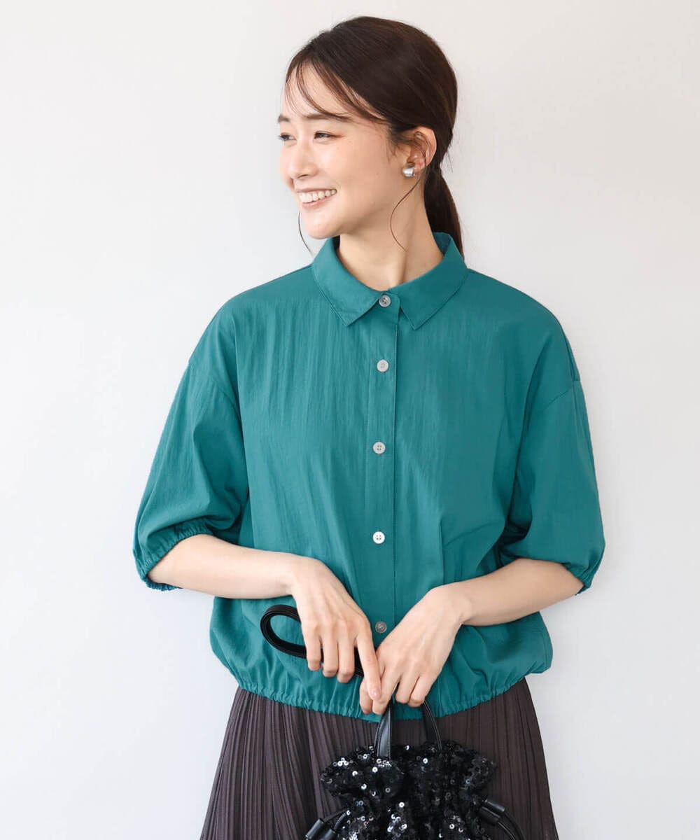 F1BHD60140 MK MICHEL KLEIN(小さいサイズ)(メゾン ドゥ サンク) 【小さいサイズ】[接触冷感/洗える]クロップド丈シャツ グリーン