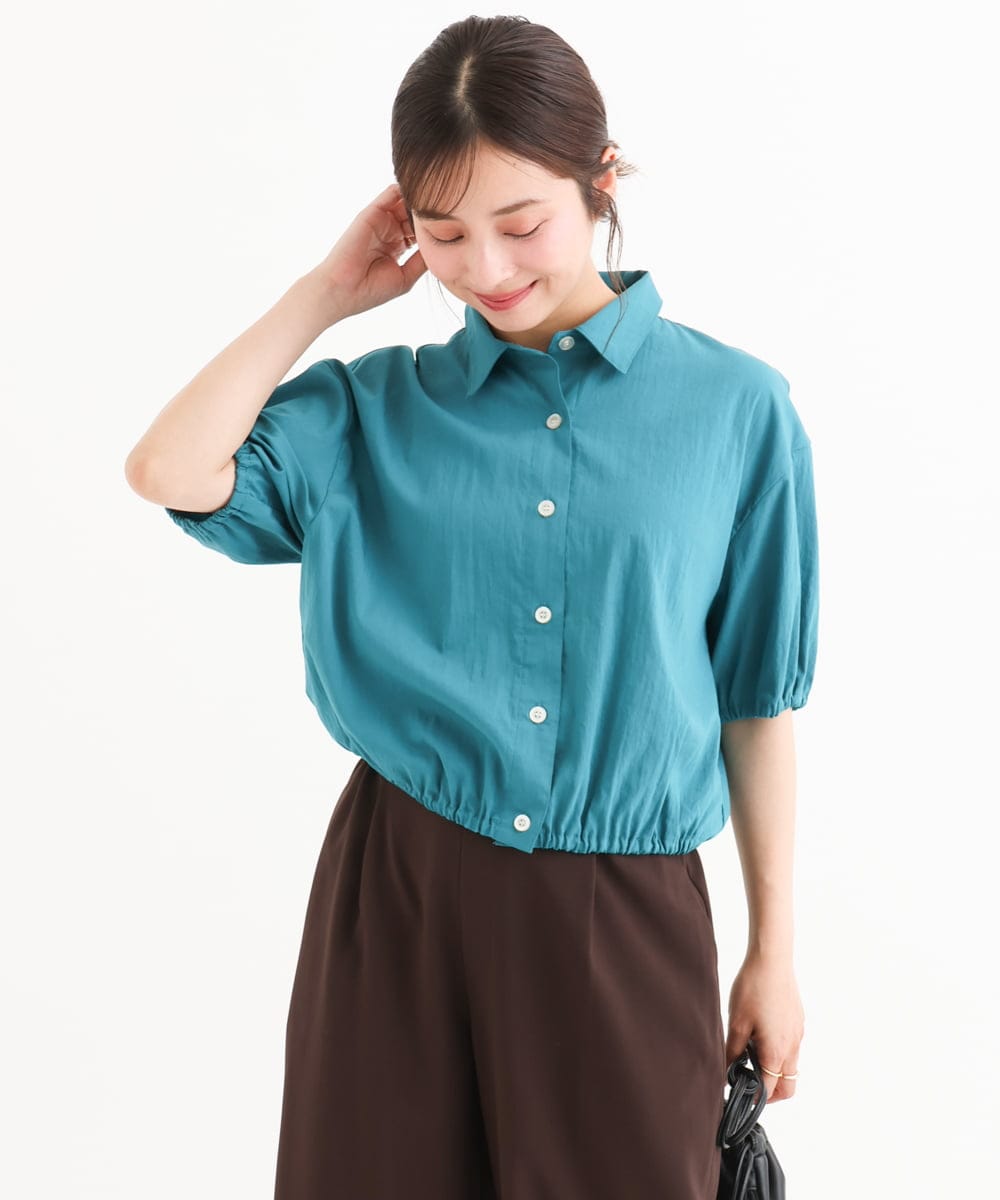 F1BHD60140 MK MICHEL KLEIN(小さいサイズ)(メゾン ドゥ サンク) 【小さいサイズ】[接触冷感/洗える]クロップド丈シャツ グリーン