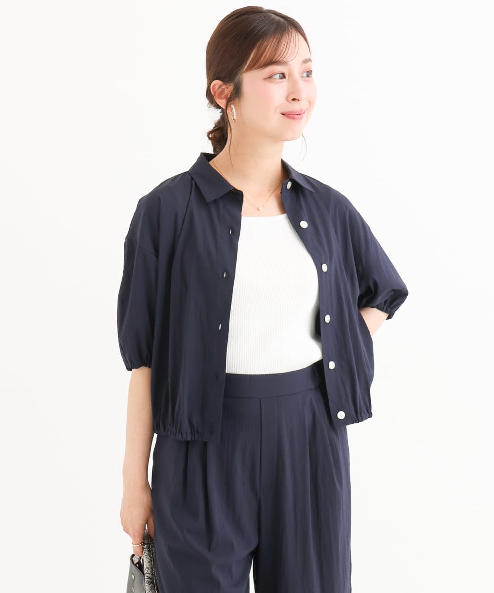 F1BHD60140 MK MICHEL KLEIN(小さいサイズ)(メゾン ドゥ サンク) 【小さいサイズ】[接触冷感/洗える]クロップド丈シャツ ベージュ
