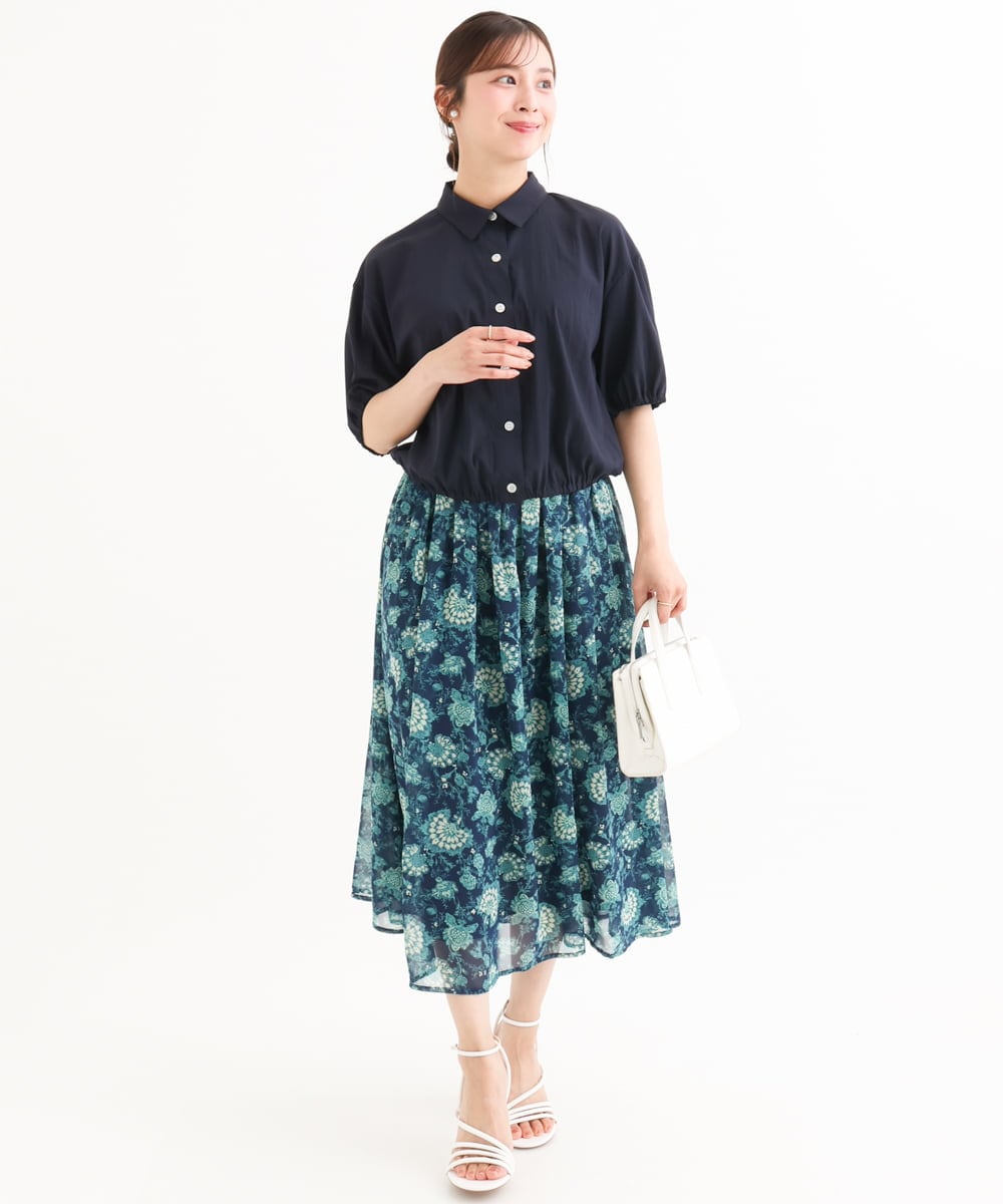 F1BHD60140 MK MICHEL KLEIN(小さいサイズ)(メゾン ドゥ サンク) 【小さいサイズ】[接触冷感/洗える]クロップド丈シャツ ベージュ