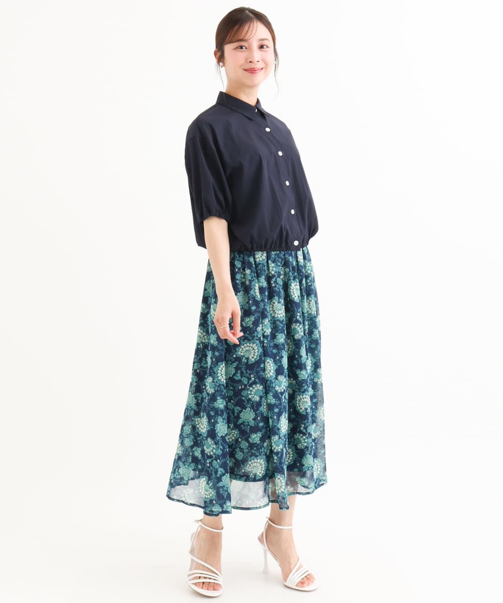 F1BHD60140 MK MICHEL KLEIN(小さいサイズ)(メゾン ドゥ サンク) 【小さいサイズ】[接触冷感/洗える]クロップド丈シャツ ベージュ