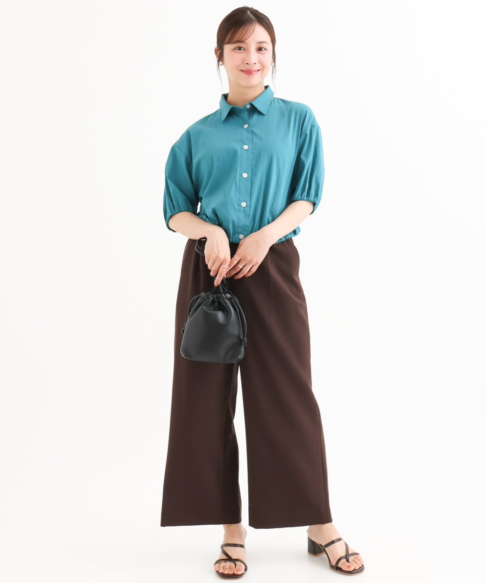 F1BHD60140 MK MICHEL KLEIN(小さいサイズ)(メゾン ドゥ サンク) 【小さいサイズ】[接触冷感/洗える]クロップド丈シャツ ベージュ