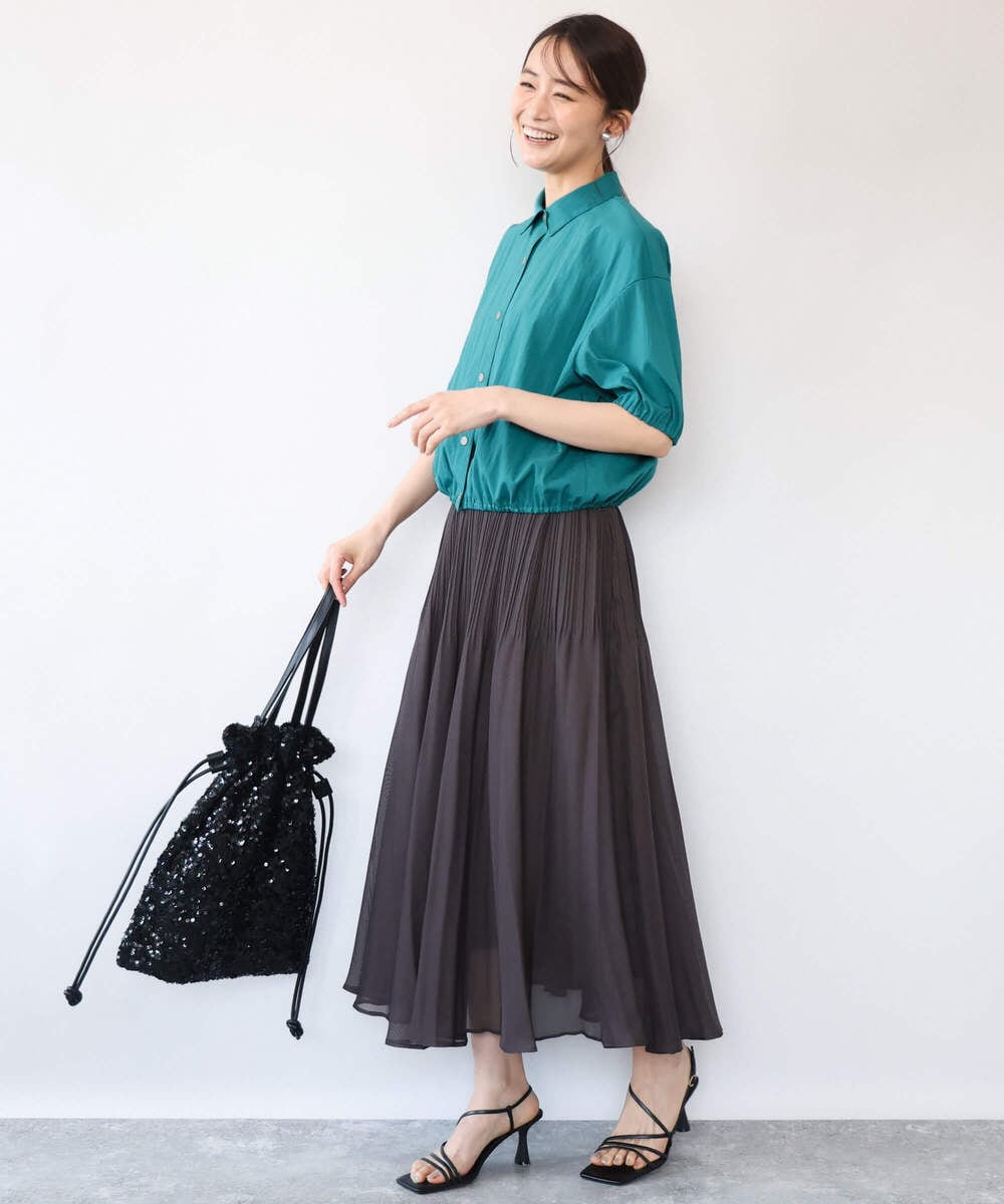 F1BHD60140 MK MICHEL KLEIN(小さいサイズ)(メゾン ドゥ サンク) 【小さいサイズ】[接触冷感/洗える]クロップド丈シャツ ベージュ