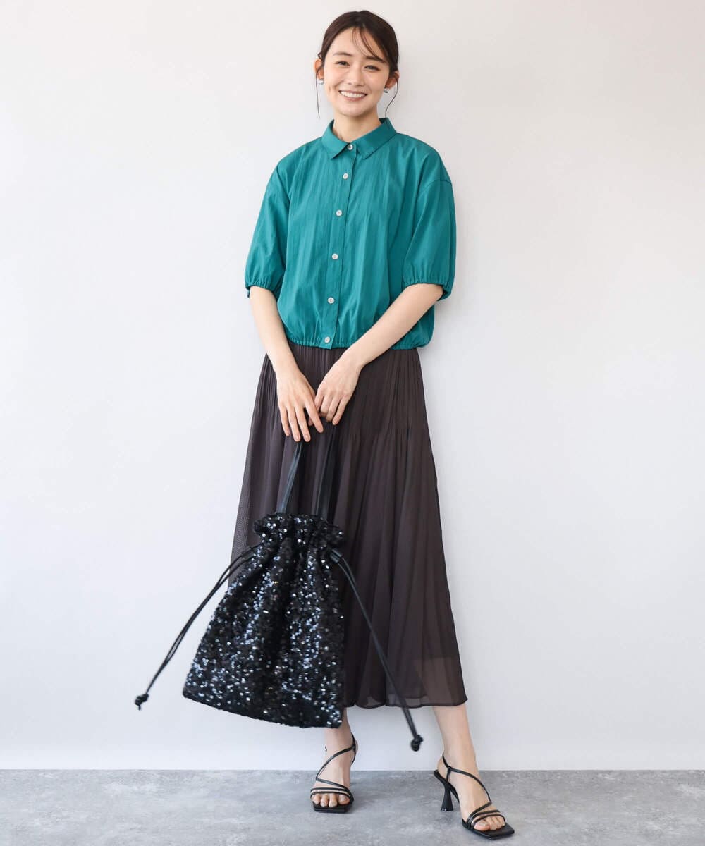 F1BHD60140 MK MICHEL KLEIN(小さいサイズ)(メゾン ドゥ サンク) 【小さいサイズ】[接触冷感/洗える]クロップド丈シャツ ベージュ