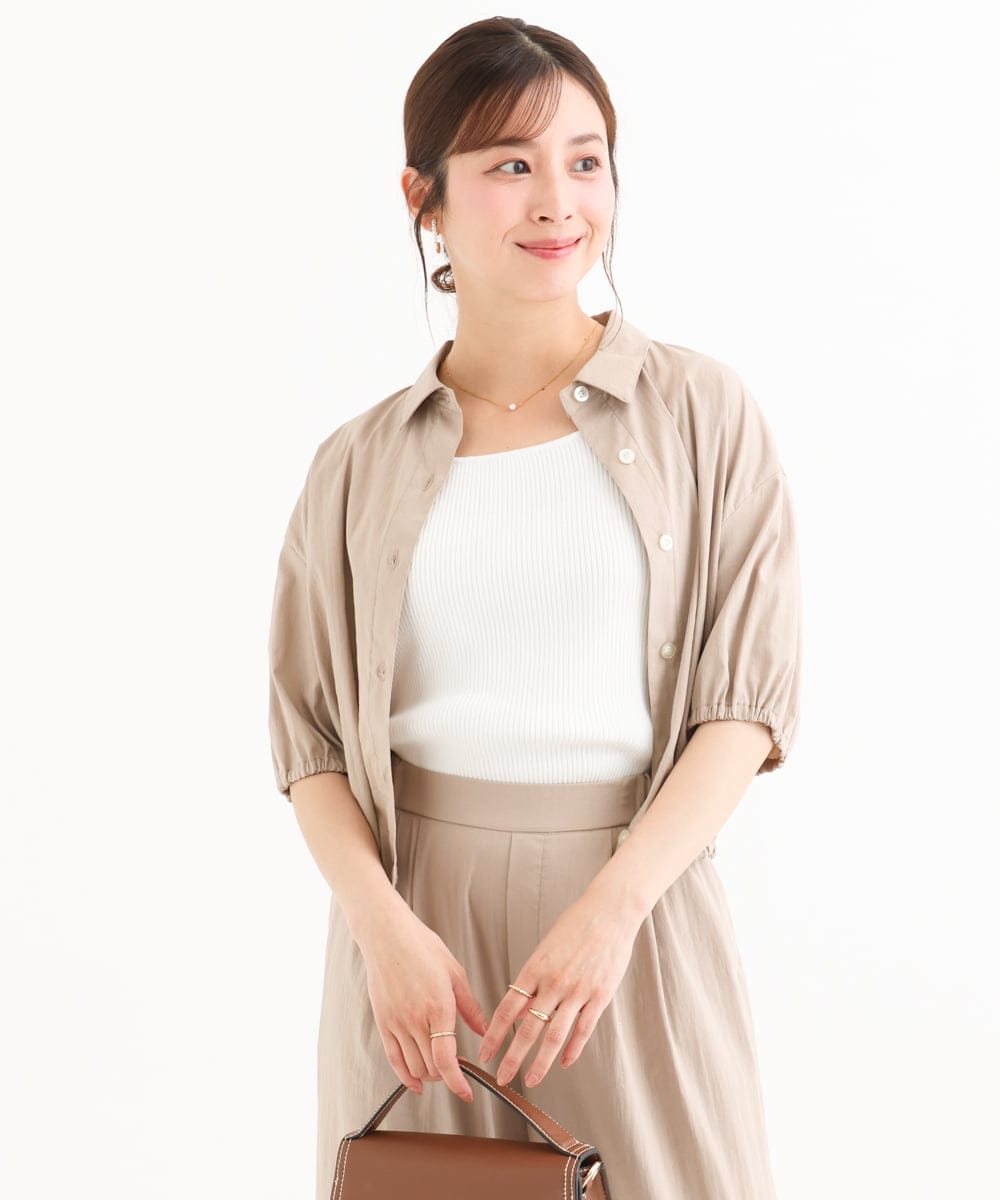 F1BHD60140 MK MICHEL KLEIN(小さいサイズ)(メゾン ドゥ サンク) 【小さいサイズ】[接触冷感/洗える]クロップド丈シャツ ベージュ