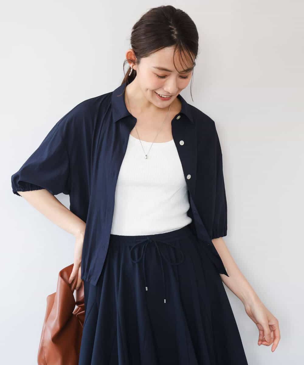F1BHD60140 MK MICHEL KLEIN(小さいサイズ)(メゾン ドゥ サンク) 【小さいサイズ】[接触冷感/洗える]クロップド丈シャツ ベージュ