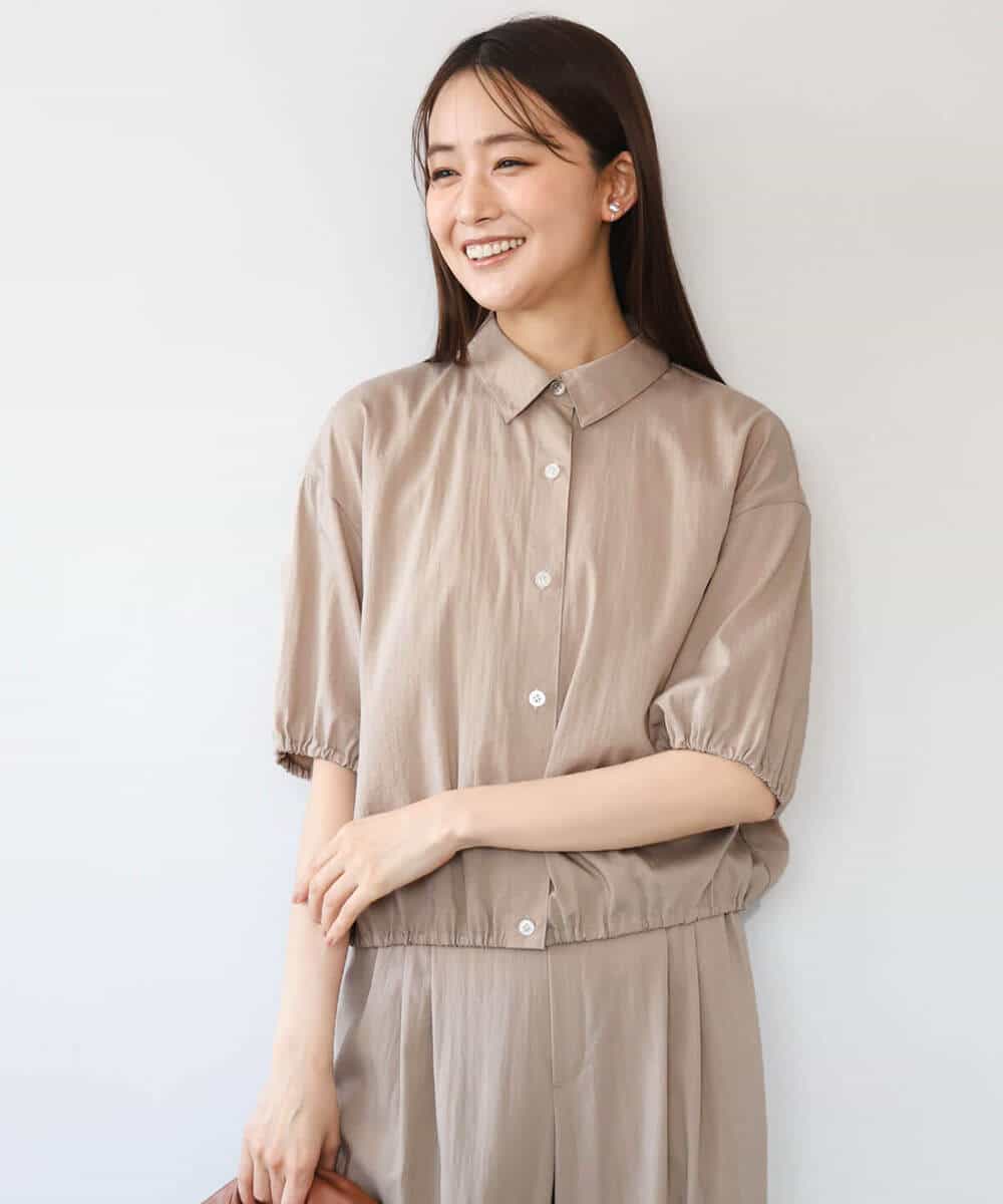 F1BHD60140 MK MICHEL KLEIN(小さいサイズ)(メゾン ドゥ サンク) 【小さいサイズ】[接触冷感/洗える]クロップド丈シャツ ベージュ