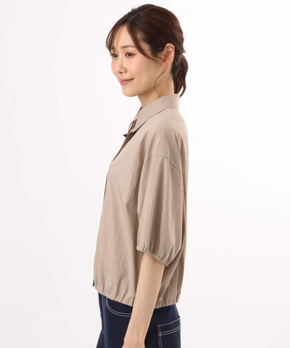 F1BHD60140 MK MICHEL KLEIN(小さいサイズ)(メゾン ドゥ サンク) 【小さいサイズ】[接触冷感/洗える]クロップド丈シャツ ベージュ
