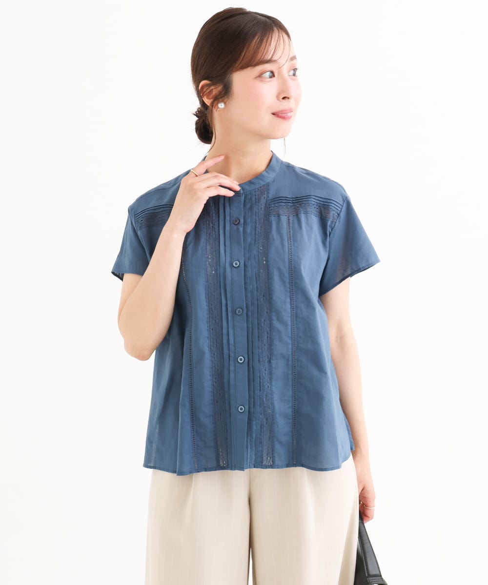 F1BHD61160 MK MICHEL KLEIN(小さいサイズ)(メゾン ドゥ サンク) 【小さいサイズ】[洗える]オーガニックコットン デザインブラウス ホワイト