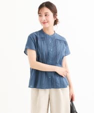 F1BHD61160 MK MICHEL KLEIN(小さいサイズ)(メゾン ドゥ サンク) 【小さいサイズ】[洗える]オーガニックコットン デザインブラウス ホワイト