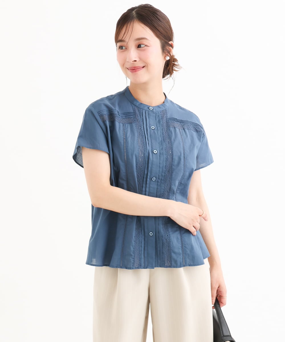 F1BHD61160 MK MICHEL KLEIN(小さいサイズ)(メゾン ドゥ サンク) 【小さいサイズ】[洗える]オーガニックコットン デザインブラウス ホワイト
