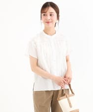 F1BHD61160 MK MICHEL KLEIN(小さいサイズ)(メゾン ドゥ サンク) 【小さいサイズ】[洗える]オーガニックコットン デザインブラウス ホワイト
