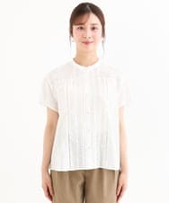 F1BHD61160 MK MICHEL KLEIN(小さいサイズ)(メゾン ドゥ サンク) 【小さいサイズ】[洗える]オーガニックコットン デザインブラウス ホワイト