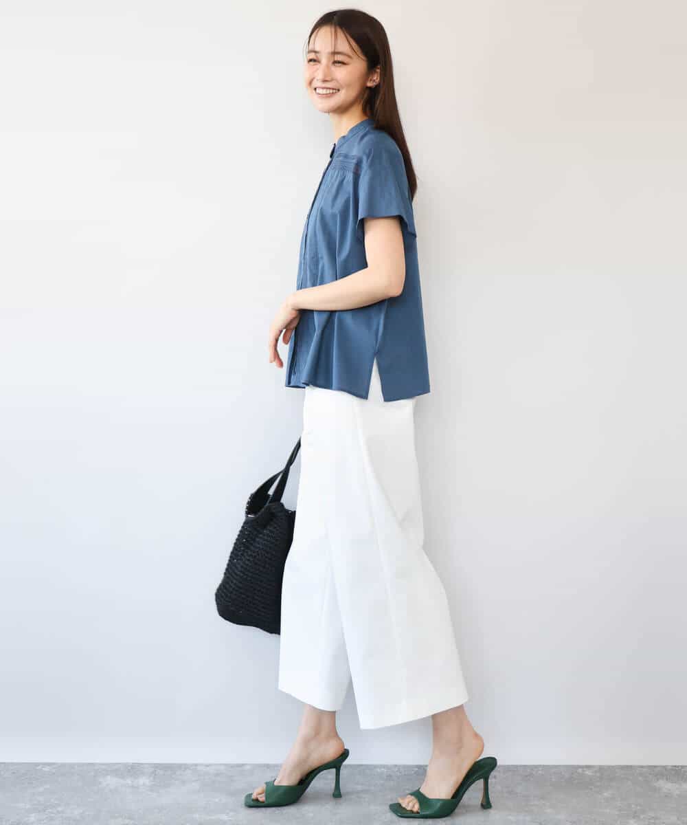 F1BHD61160 MK MICHEL KLEIN(小さいサイズ)(メゾン ドゥ サンク) 【小さいサイズ】[洗える]オーガニックコットン デザインブラウス ホワイト