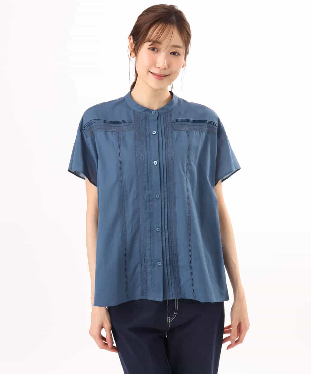 F1BHD61160 MK MICHEL KLEIN(小さいサイズ)(メゾン ドゥ サンク) 【小さいサイズ】[洗える]オーガニックコットン デザインブラウス ホワイト