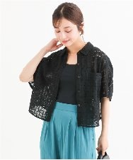 F1BHD62160 MK MICHEL KLEIN(小さいサイズ)(メゾン ドゥ サンク) 【小さいサイズ】[洗える]幾何レース五分袖シャツブラウス ホワイト