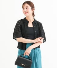 F1BHD62160 MK MICHEL KLEIN(小さいサイズ)(メゾン ドゥ サンク) 【小さいサイズ】[洗える]幾何レース五分袖シャツブラウス ホワイト