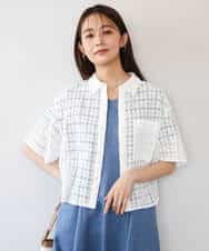 F1BHD62160 MK MICHEL KLEIN(小さいサイズ)(メゾン ドゥ サンク) 【小さいサイズ】[洗える]幾何レース五分袖シャツブラウス ホワイト
