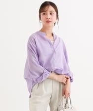 F1BHD65160 MK MICHEL KLEIN(小さいサイズ)(メゾン ドゥ サンク) 【小さいサイズ】[接触冷感/通気性/洗える]ラミーリネン混シャツブラウス ラベンダー