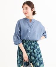 F1BHD65160 MK MICHEL KLEIN(小さいサイズ)(メゾン ドゥ サンク) 【小さいサイズ】[接触冷感/通気性/洗える]ラミーリネン混シャツブラウス ラベンダー