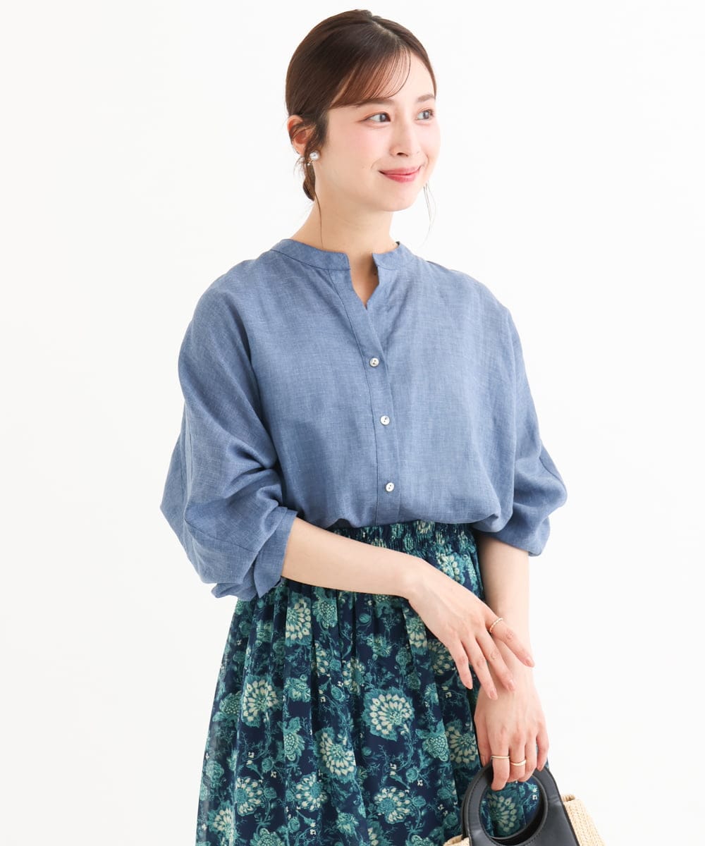 F1BHD65160 MK MICHEL KLEIN(小さいサイズ)(メゾン ドゥ サンク) 【小さいサイズ】[接触冷感/通気性/洗える]ラミーリネン混シャツブラウス ラベンダー