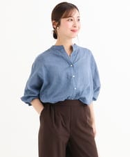 F1BHD65160 MK MICHEL KLEIN(小さいサイズ)(メゾン ドゥ サンク) 【小さいサイズ】[接触冷感/通気性/洗える]ラミーリネン混シャツブラウス ラベンダー