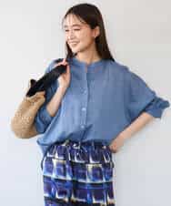 F1BHD65160 MK MICHEL KLEIN(小さいサイズ)(メゾン ドゥ サンク) 【小さいサイズ】[接触冷感/通気性/洗える]ラミーリネン混シャツブラウス ラベンダー